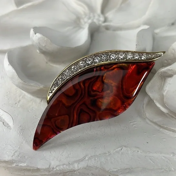 Vintage Butler Abalone Shell & Rhinestone Brooch Pin - Picture 2 of 10